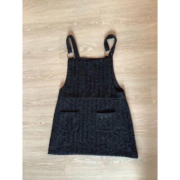 Zara Trafaluc Black Silver Sequin Tinsel Pinafore Mini Dress Women's Size S - Picture 3 of 4